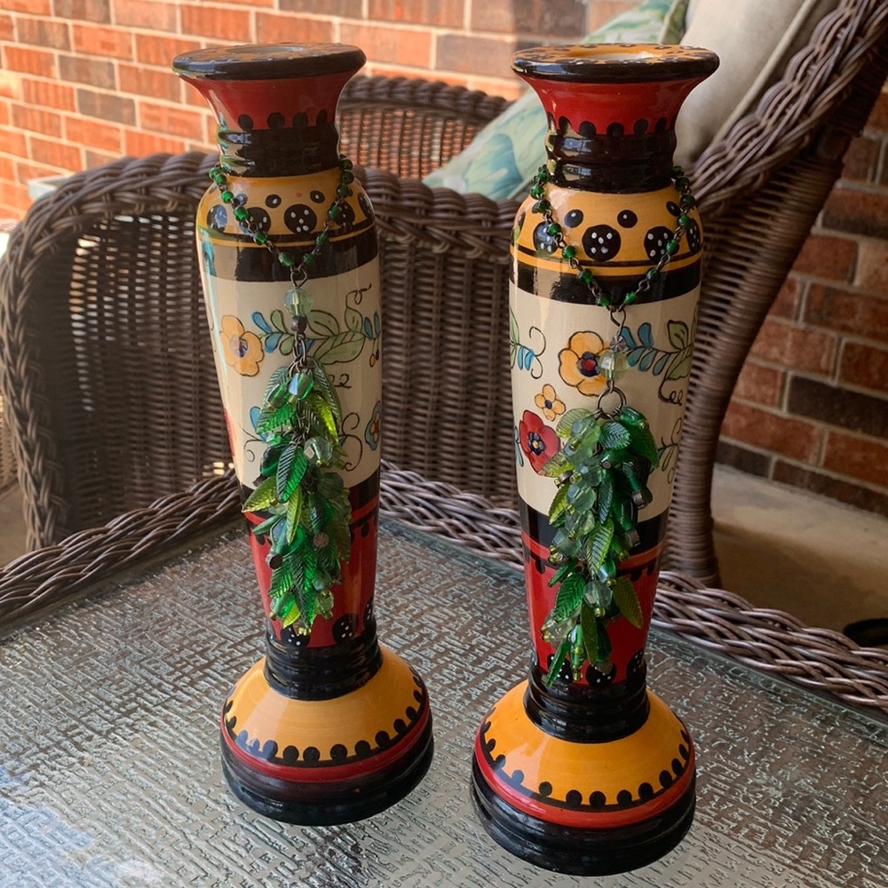 HandPainted ceramic candle stick holders